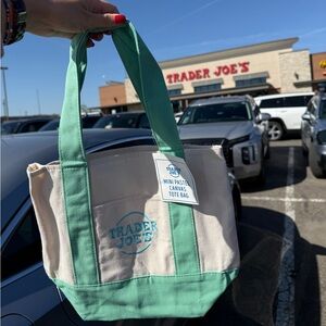Viral Trader Joe’s mini Mint Green & Cream Canvas Tote Bag